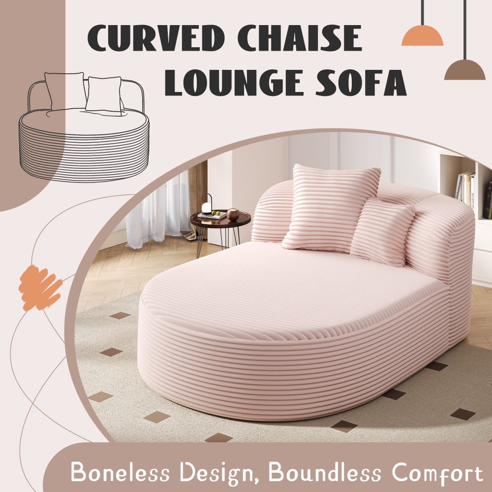 51.6" Sofa Bed Chaise Lounge Sofa Boneless Couch Compression Sofa Couch, Pink