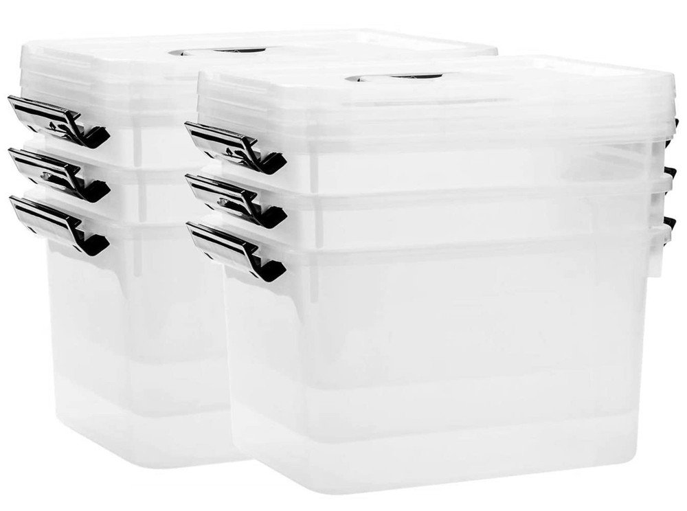 6 Quart Clear Storage Latch Box/Bins, 6-Pack Plastic Container with Latches a...