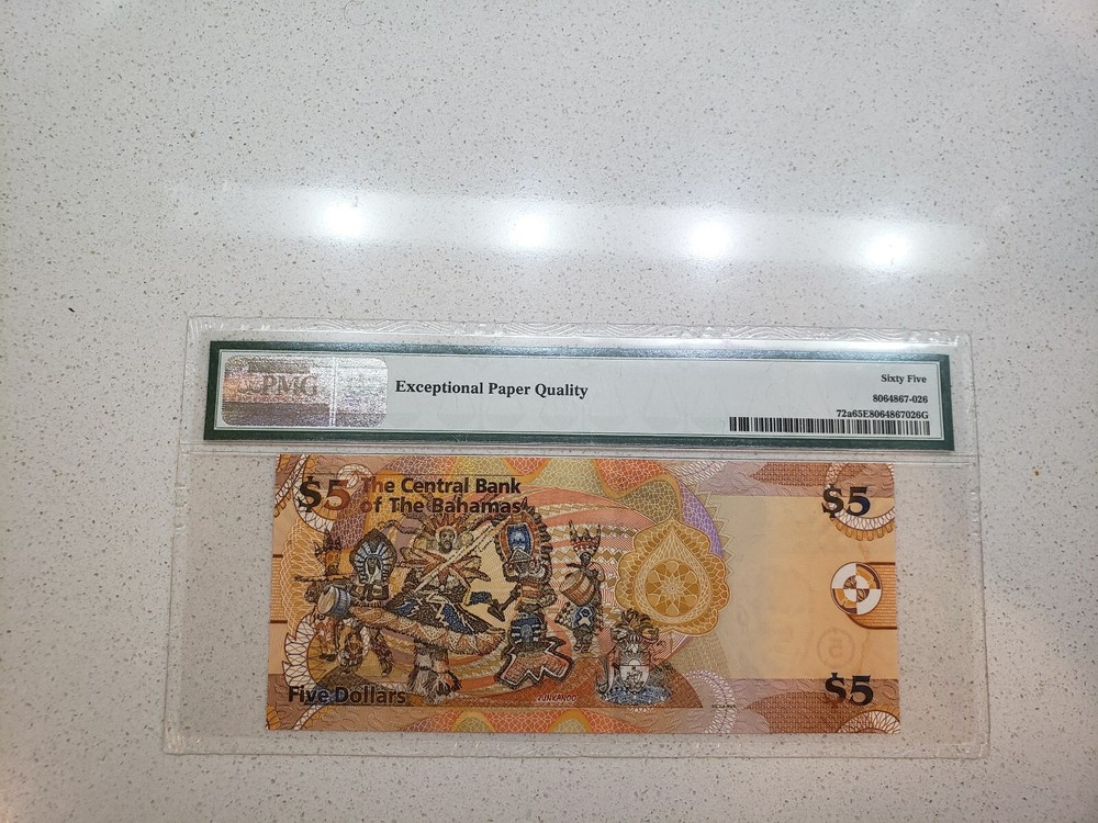 BAHAMAS 5 DOLLARS 2007 UNC 65EPQ