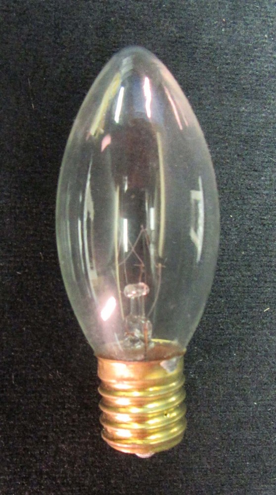 4 clear replacement C-9 bulbs. Intermediate base. 120 volt. 52 packs available.