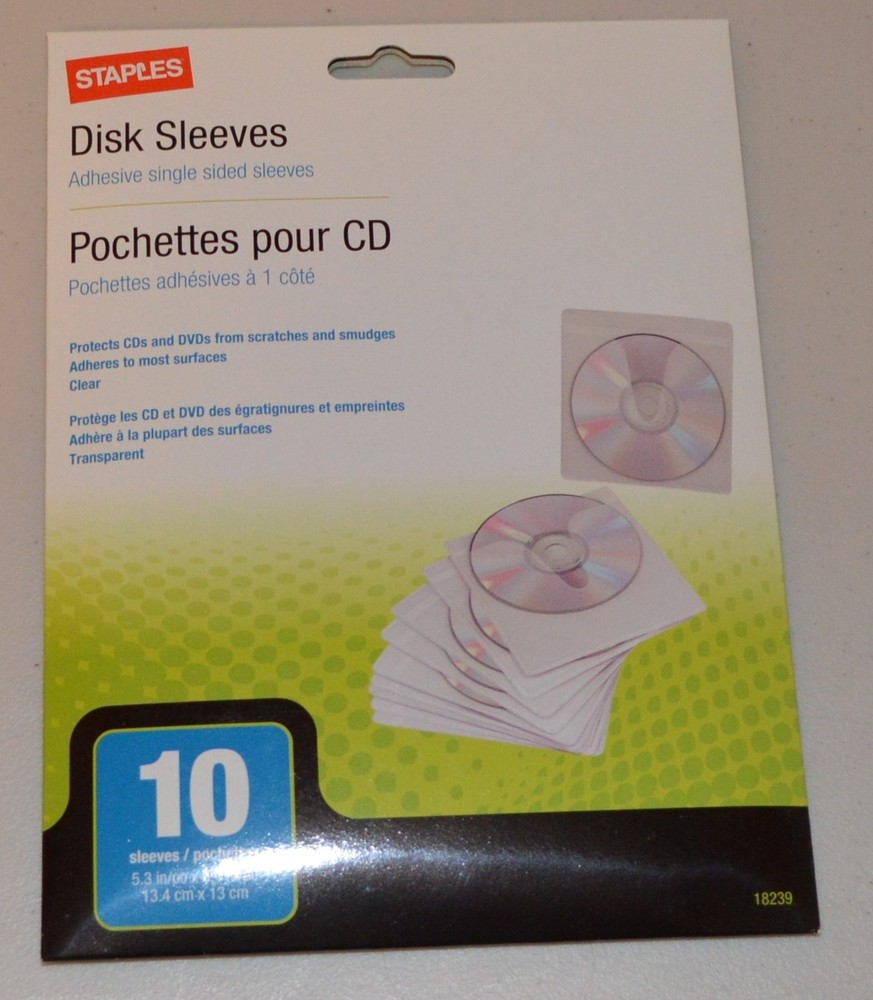 Staples Adhesive Single Sided Disk Sleeves 10 Pack Disc Storage (4 Packages)