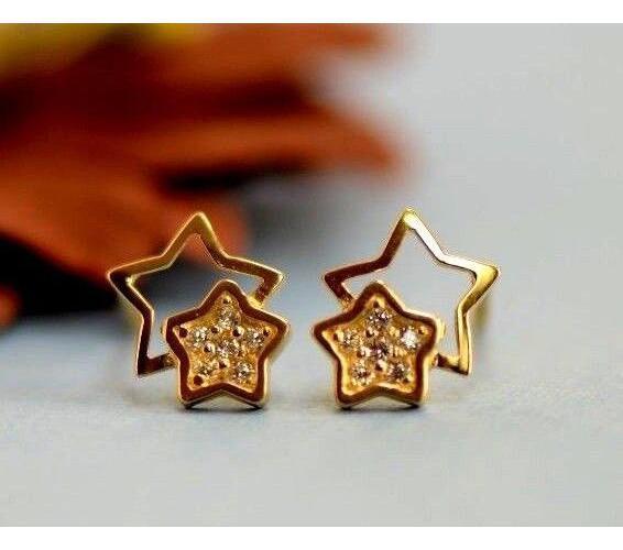 14k yellow white gold star and cz stud earrings