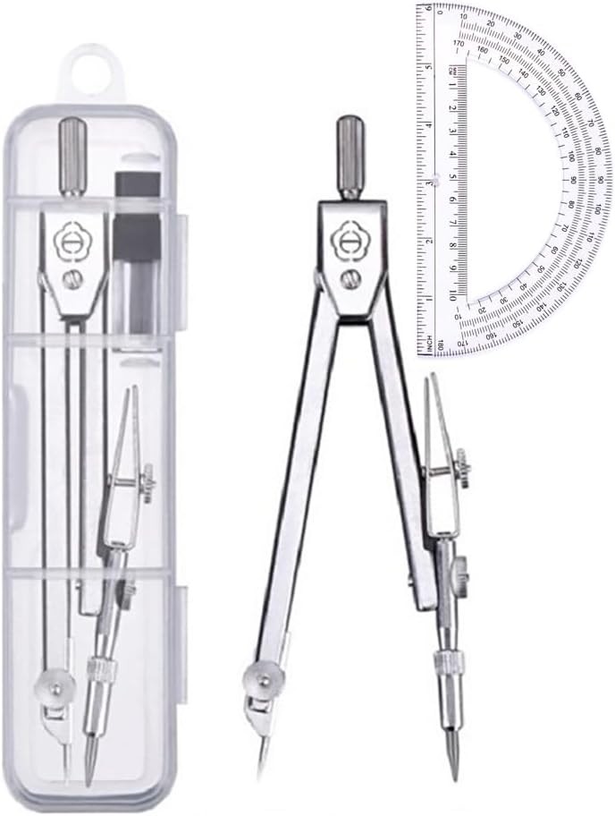 Protractor and Compass Set, Protractor, Silver