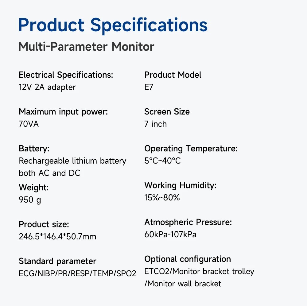 7-inch ColorTouch Screen Multi-parameter Patient Monitor