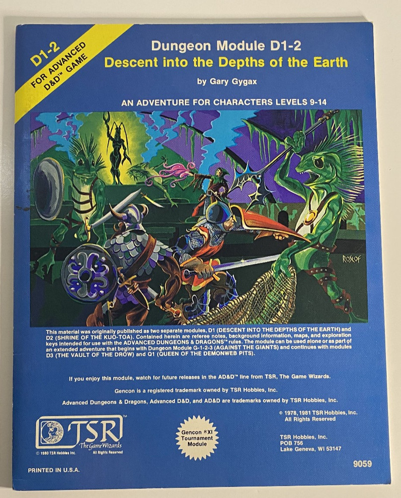 Advanced Dungeons & Dragons Module D1-D2 AD&D Adventure (9059) TSR