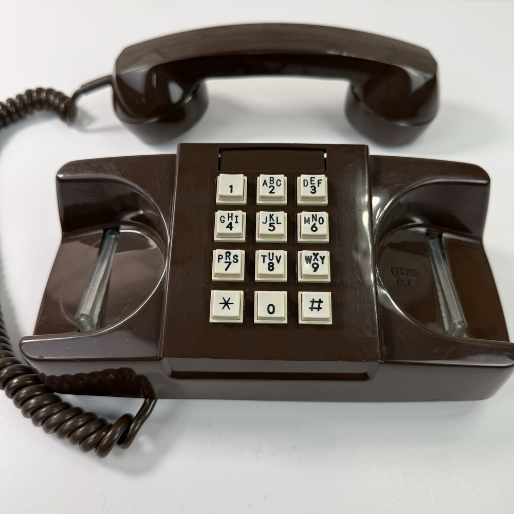 Vtg Starlite GTE Automatic Electric Desk Mount Push Button Phone Brown Untested