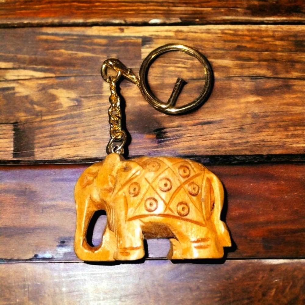 Vintage hand carved elephant keychain
