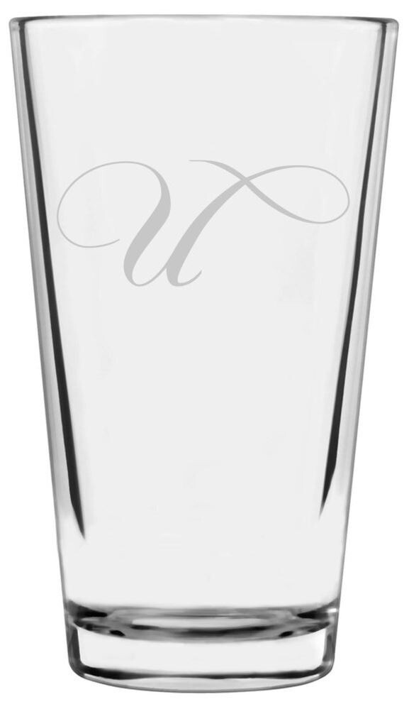 16oz Chopin Script Cursive U Monogram Pint Drinking Glass