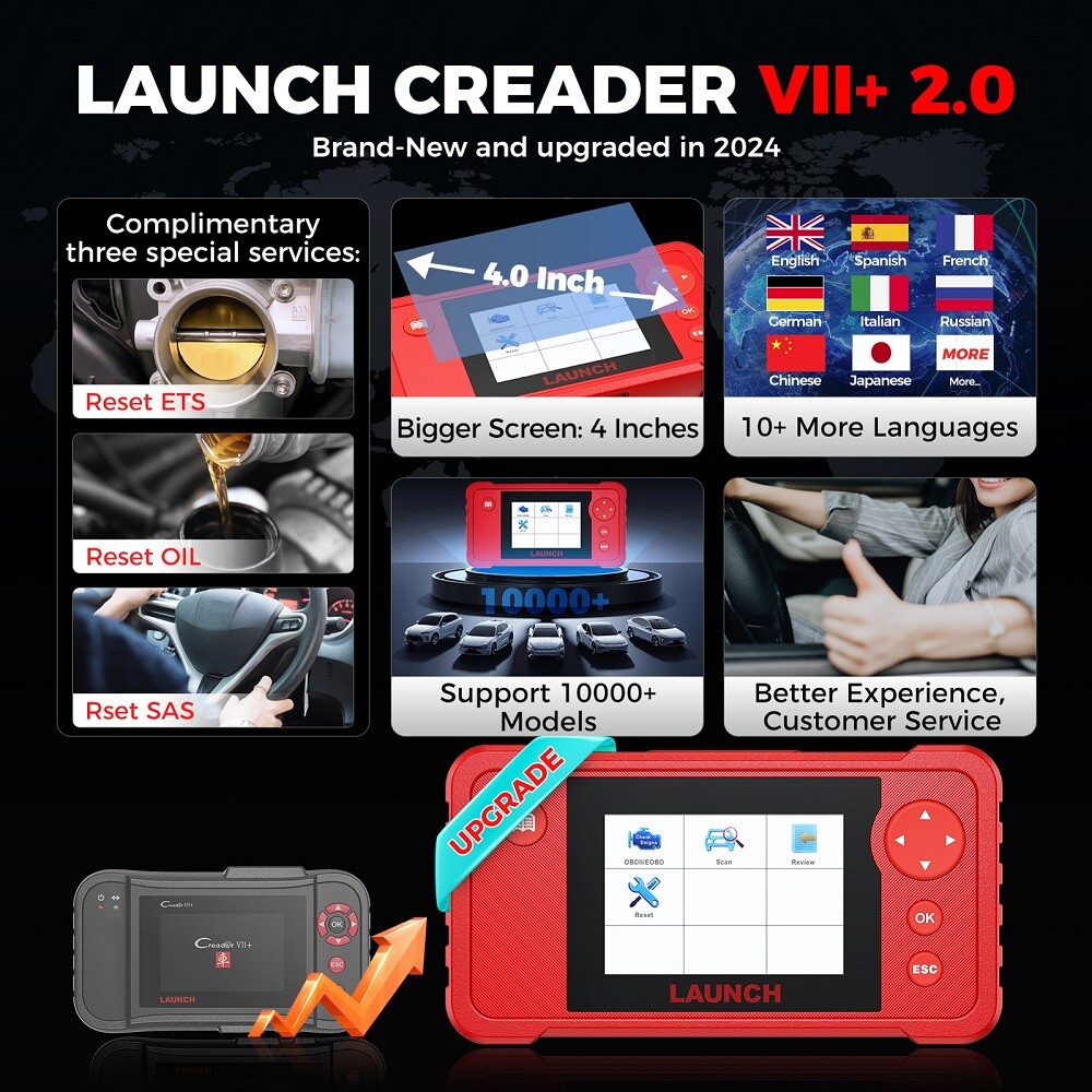 2025 LAUNCH Creader VII+ V2.0 OBD2 Diagnostic Scanner ABS SRS Fault Code Reader