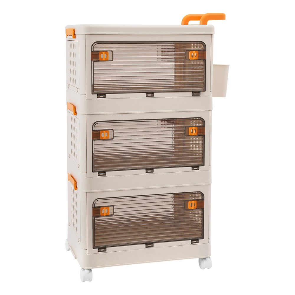 3 Tiers Foldable Storage Cabinet Movable Storage Box Collapsible Storage Bin