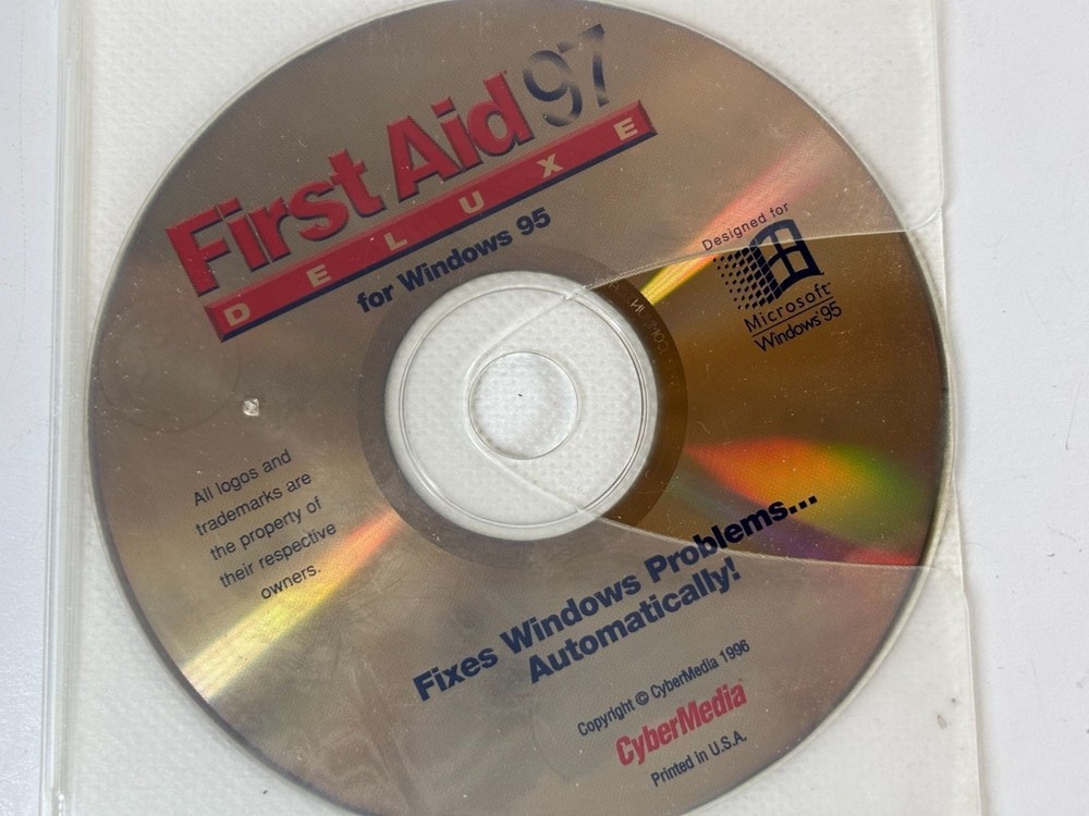 First Aid 97 Deluxe CD For Windows 95 By CyberMedia 1996 Fixes Windows Problems