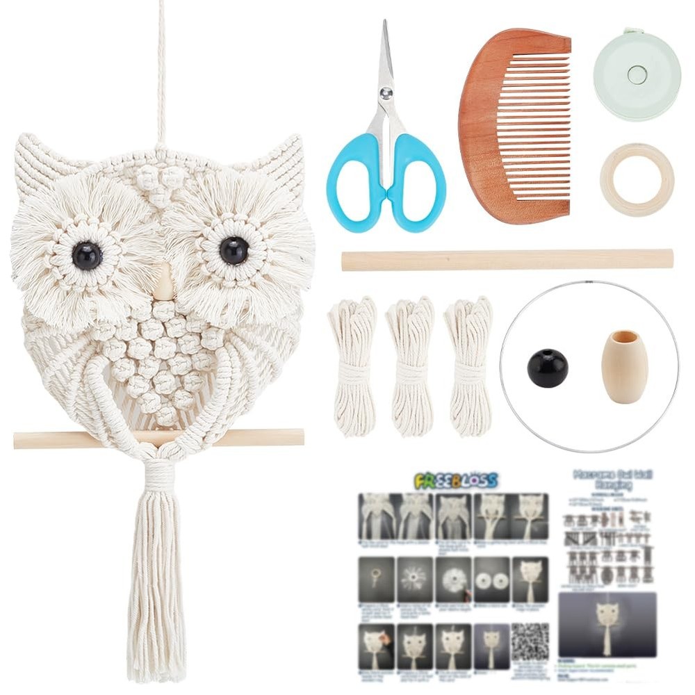 Macrame Owl Kit for Beginners Macrame Wall Hanging Kit DIY Macrame Kit with V...