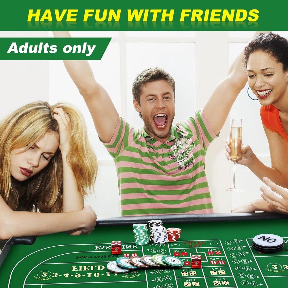 Craps Tabletop Game Set, Includes 35"x70" Rubber Craps Tabletop Layout Mat, C...