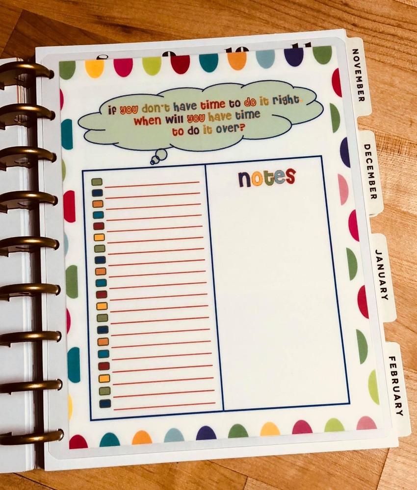 To Do Notes Checklist Dashboard Insert for use with Classic HAPPY Planner~