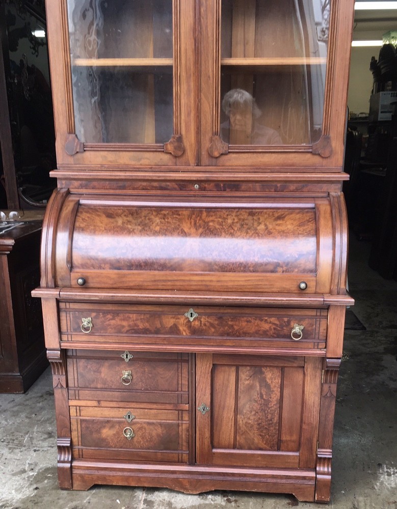 VICTORIAN WALNUT CYLINDER SECRETARY DESK