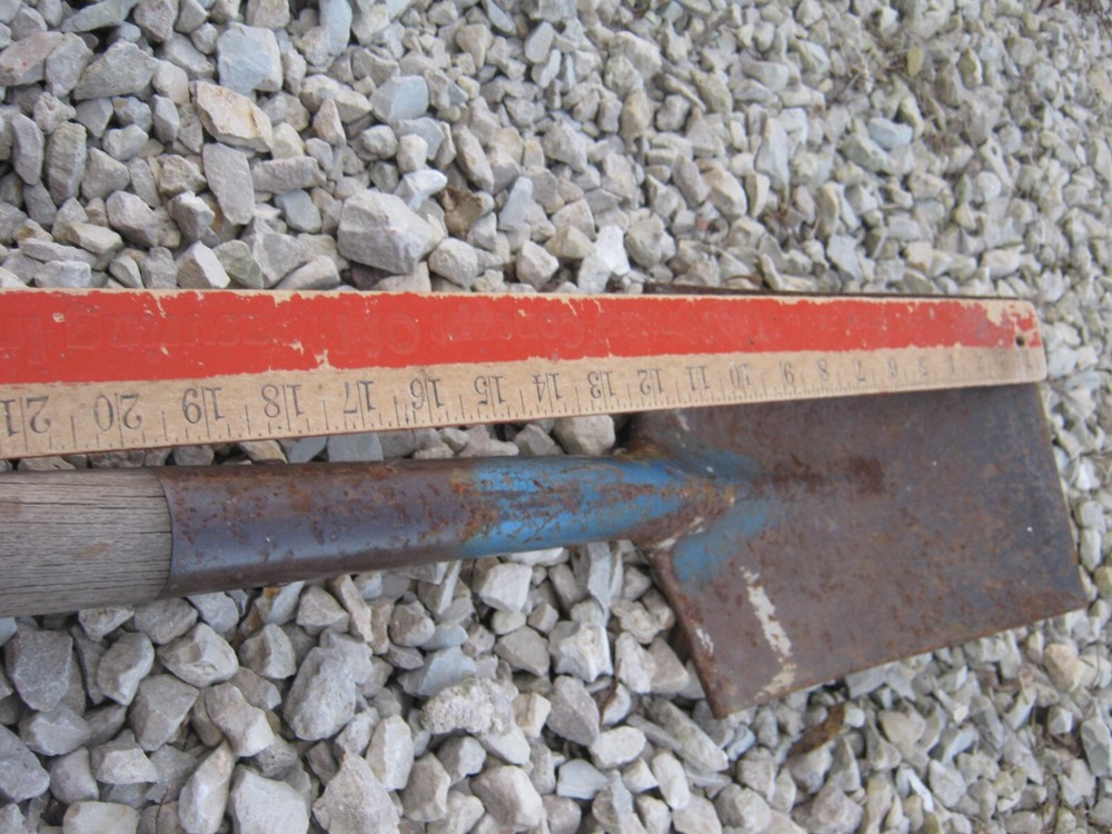 Rusty Original Vintage Primitive Blue Flat Head Shovel D Handle 39" long