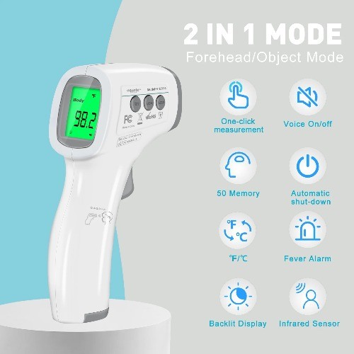 Equate Infrared No Touch Forehead Body Thermometer,1-second, 3-color backlight