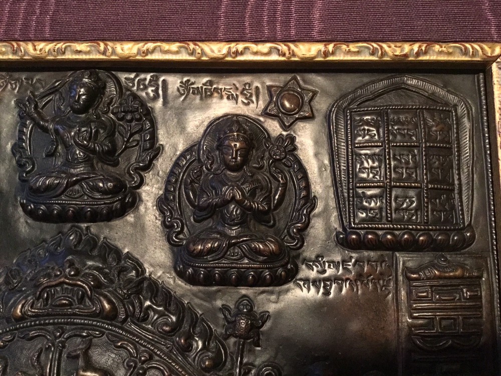 AUTHENTIC RARE 19THCENTURY -TIBET- COPPER MANDALA PLATE PLAQUE PANEL COOL!