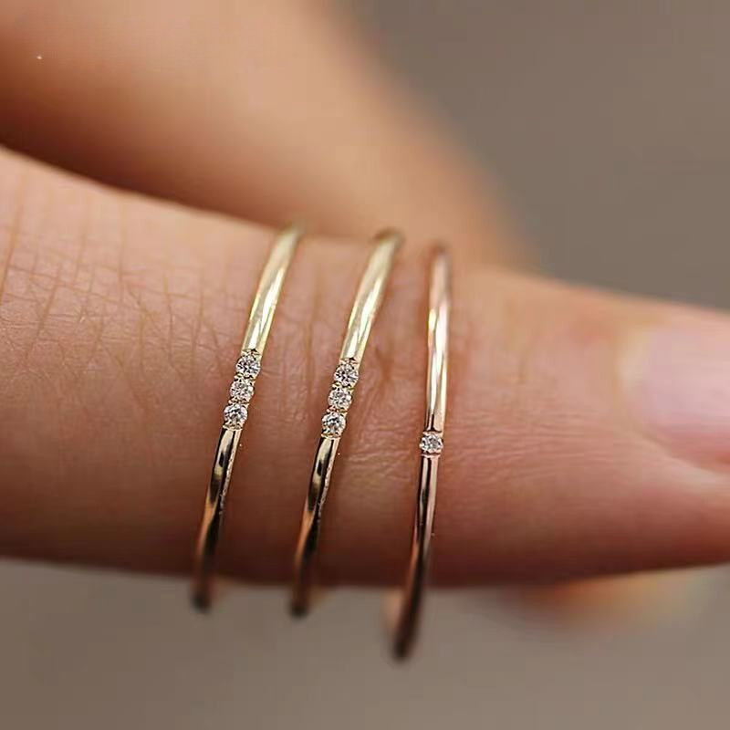 10K Solid Yellow Gold Stackable Ladies Ring With Natural Diamond Ring Size US5-7