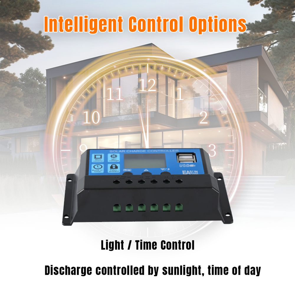 30A Solar Panel Battery Charge Controller 12V/24V LCD Regulator Auto Dual USB US
