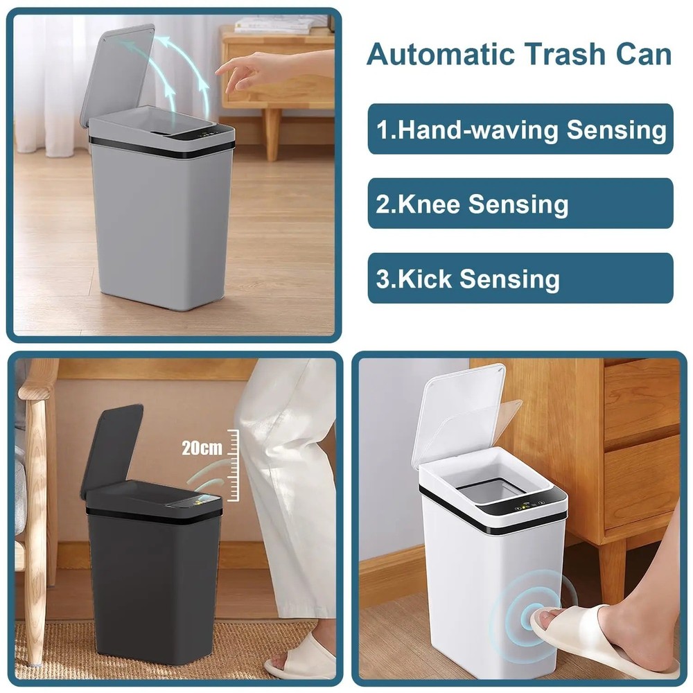 Kitchen Trash Can Toilet Bathroom Can Automatic Garbage Can with Lid ZERO TOUCH