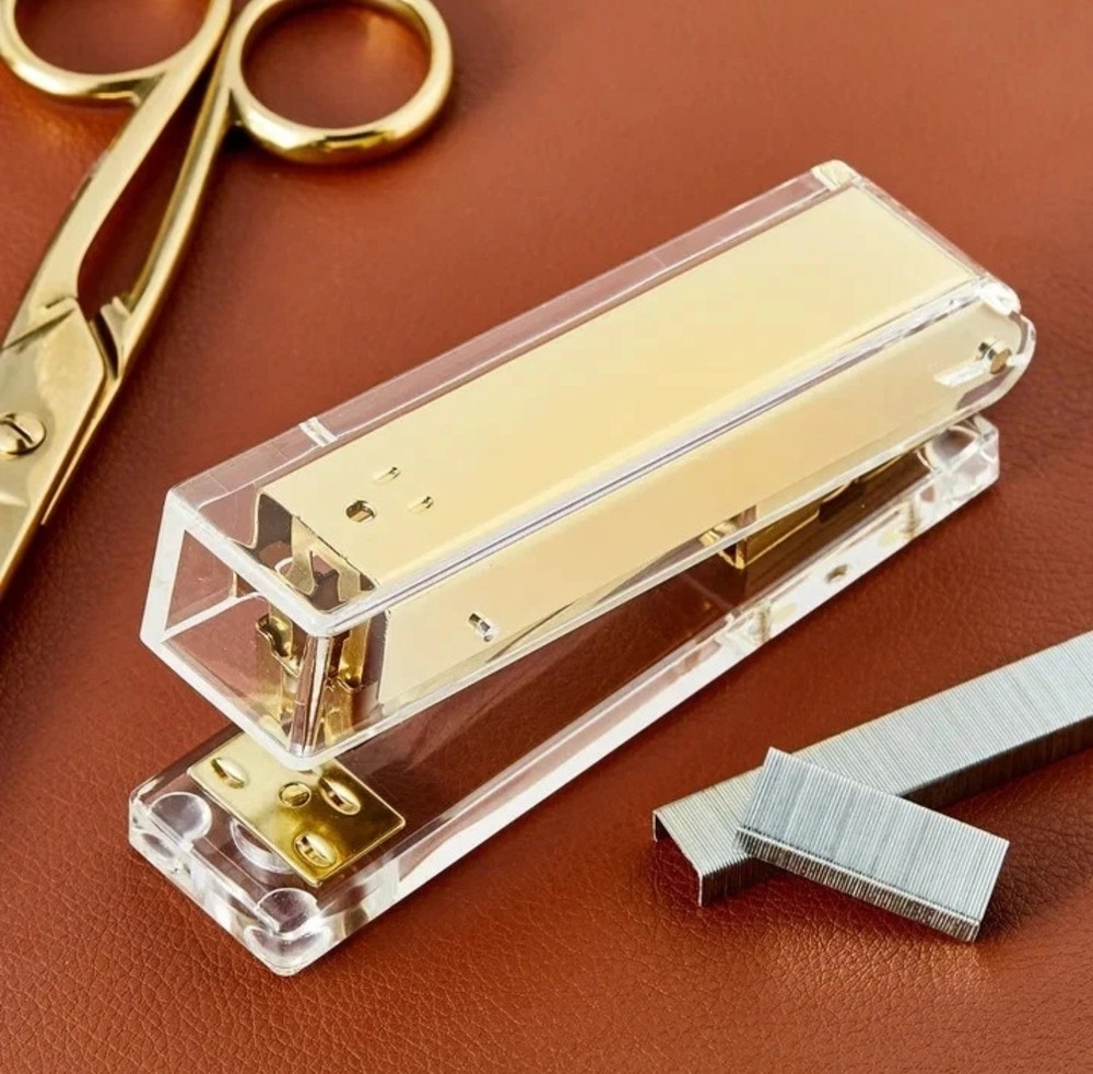 Compact Clear Acrylic Gold Stapler, 20 Sheet Capacity, Half Strip, Transparen...