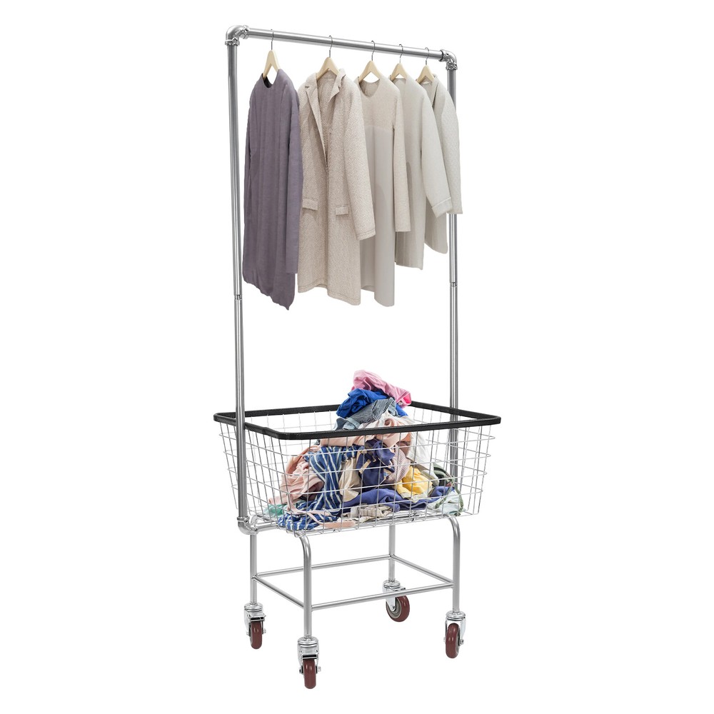 Steel Wire Laundry Cart Laundry Basket W/ Wheels Commercial Laundry Basket Cart