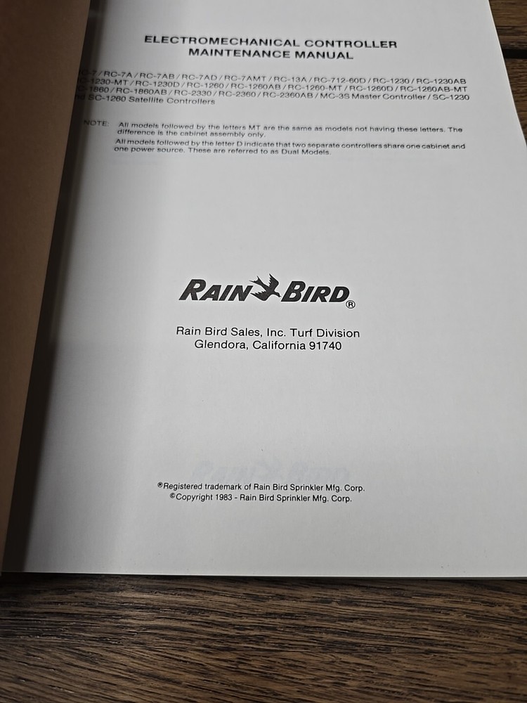 Rain Bird Electromechanical Controller Maintenance Manual Vintage 1983