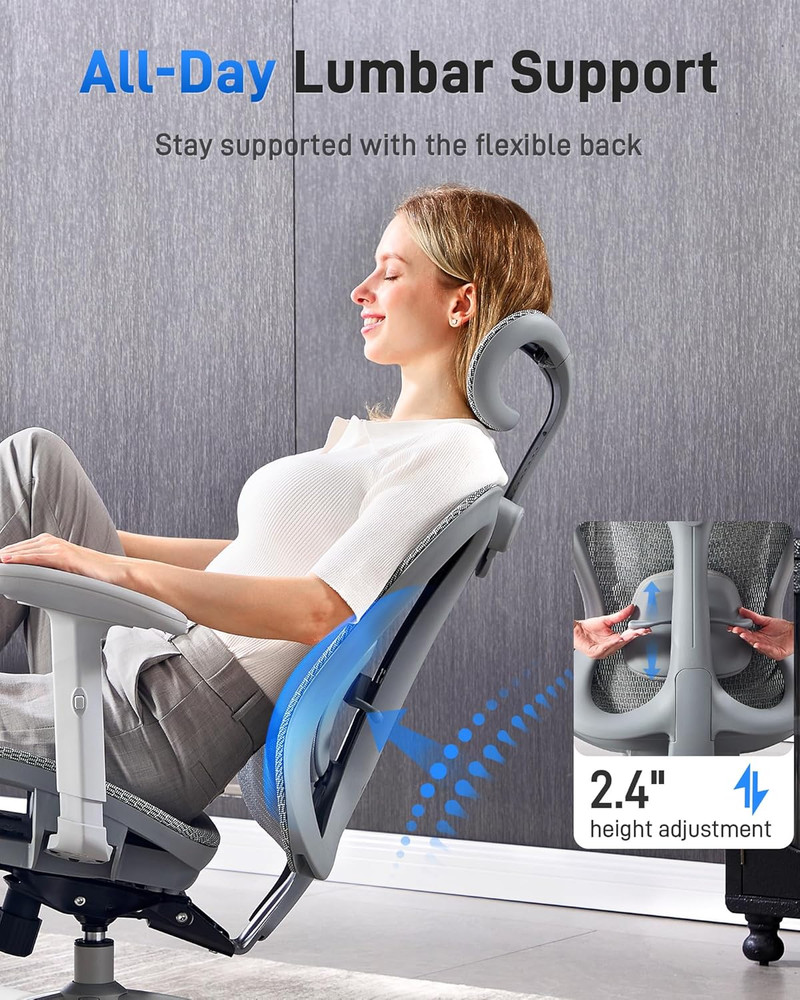 Ergonomic Gray Gaming Chair with Lumbar Support & Adjustable Features