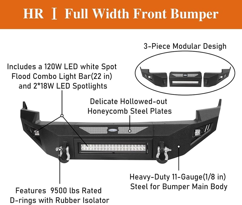Front Bumper for Ram 1500 2009-2012 Solid Steel with D-rings LED Light