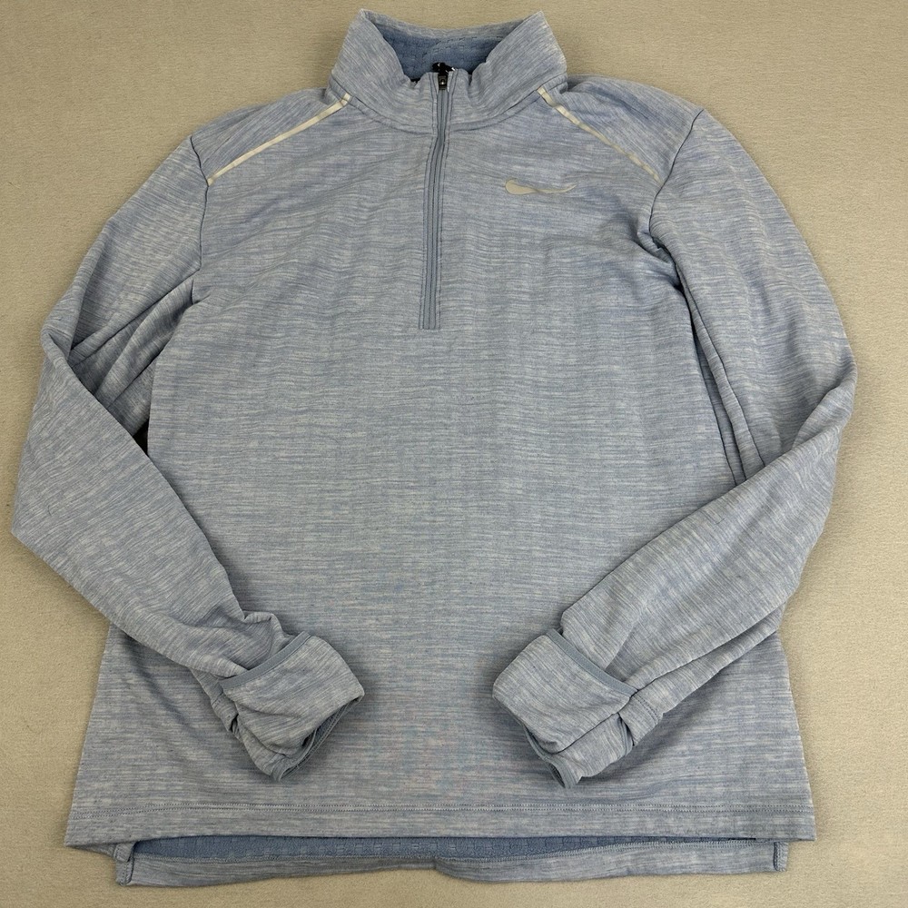 Nike Shirt Men Medium Blue Running 1/4 Zip Pullover Fleece Lining Reflective M