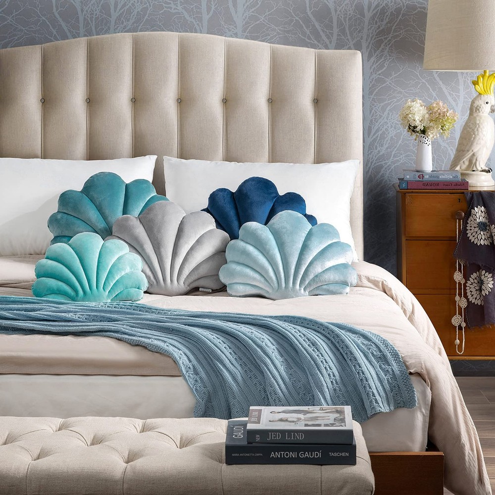 Ashler 3D Throw Pillows Shell Shaped Accent Throw Pillow, Soft Velvet Insert ...