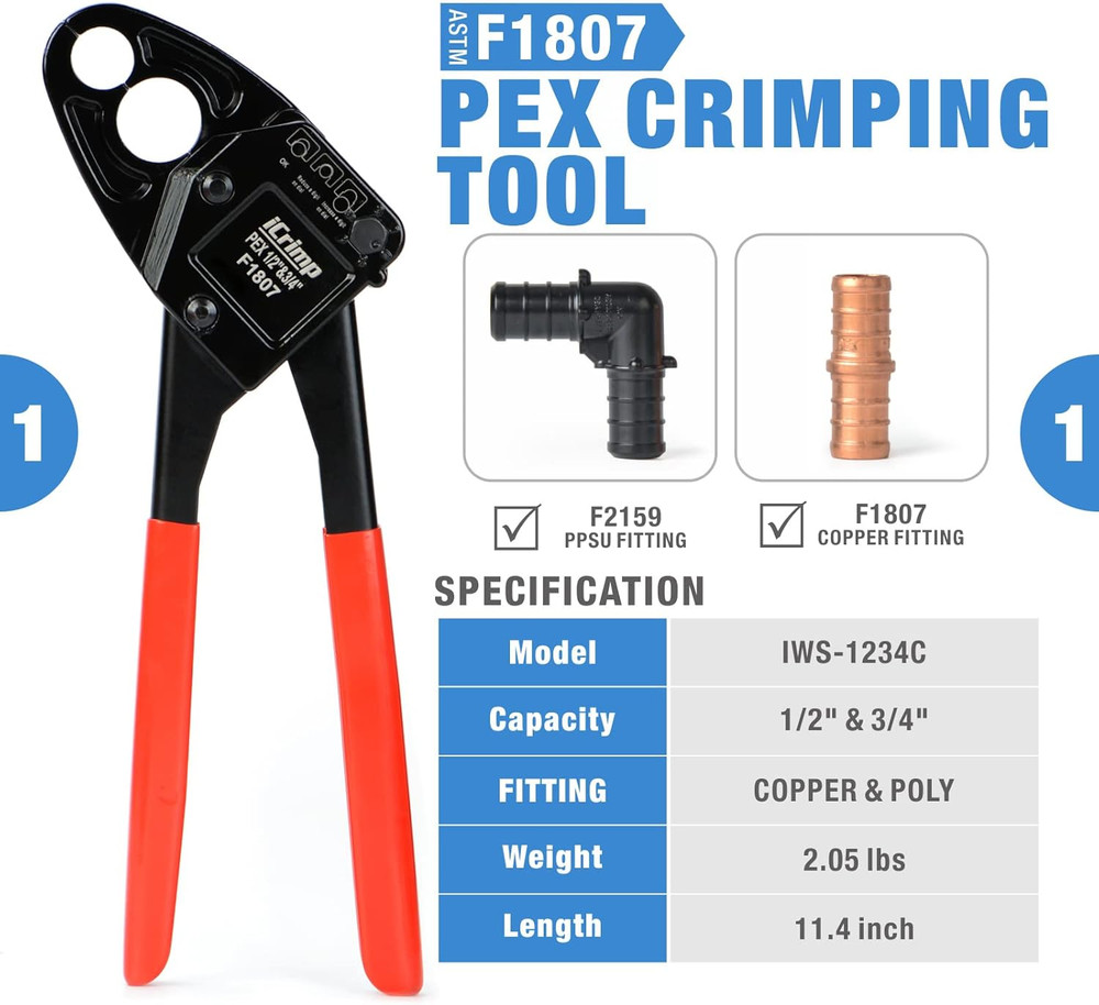 Icrimp Combo Angle Head PEX Crimping Tool C/W PEX Cutter
