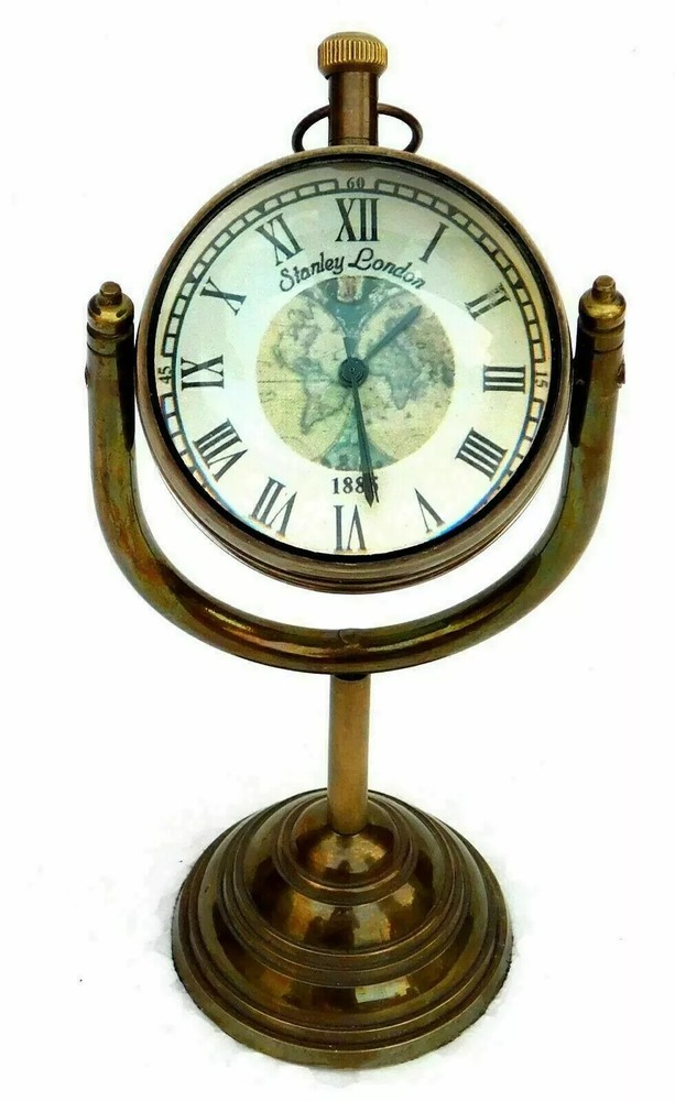 Desk Table Clock With Solid Antique Brass Stand Hanging Nautical Maritime