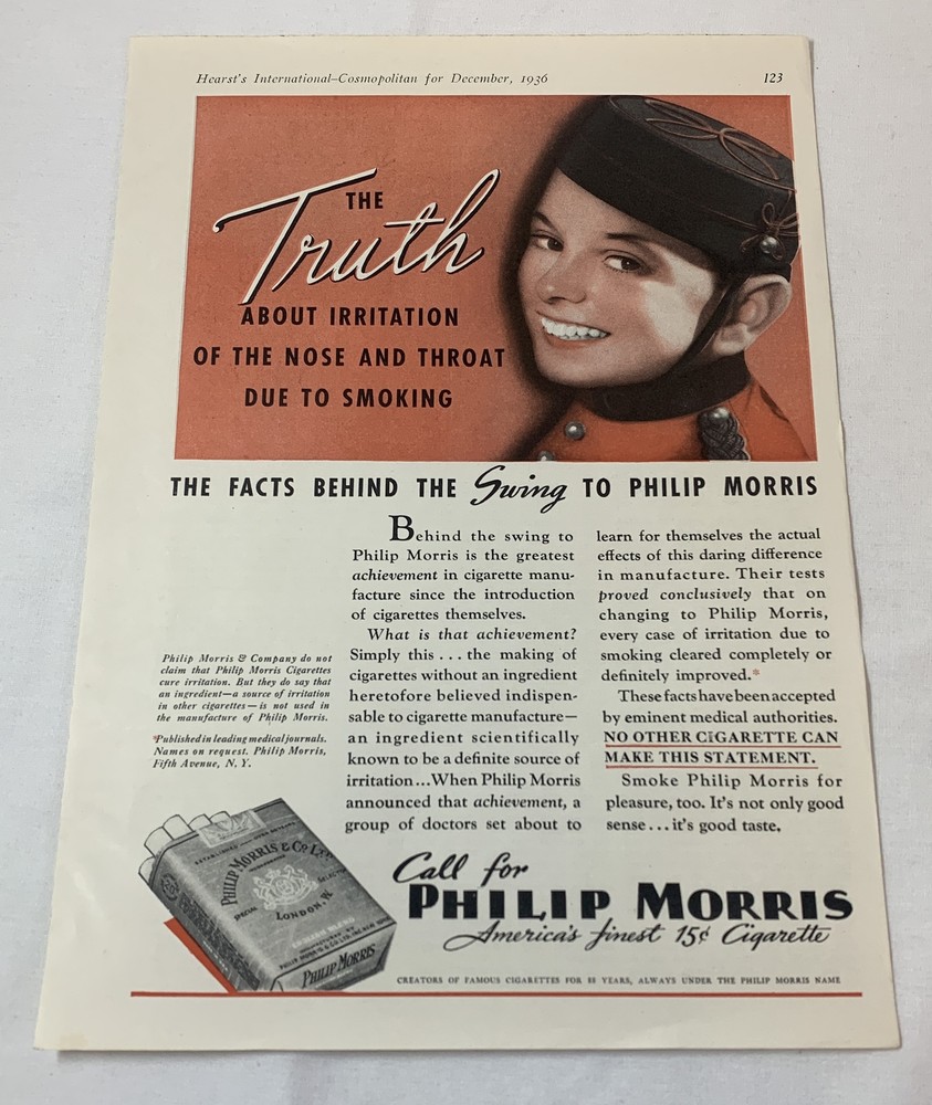 1936 PHILIP MORRIS cigarettes ad page ~ 8x11.5