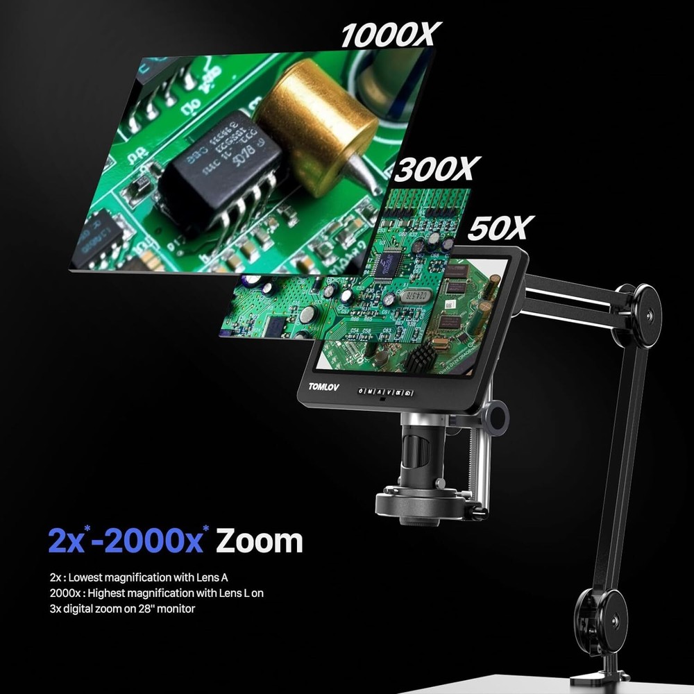 TOMLOV 2000X Soldering Microscope for Electronics Repair, Coin Microscope Camera