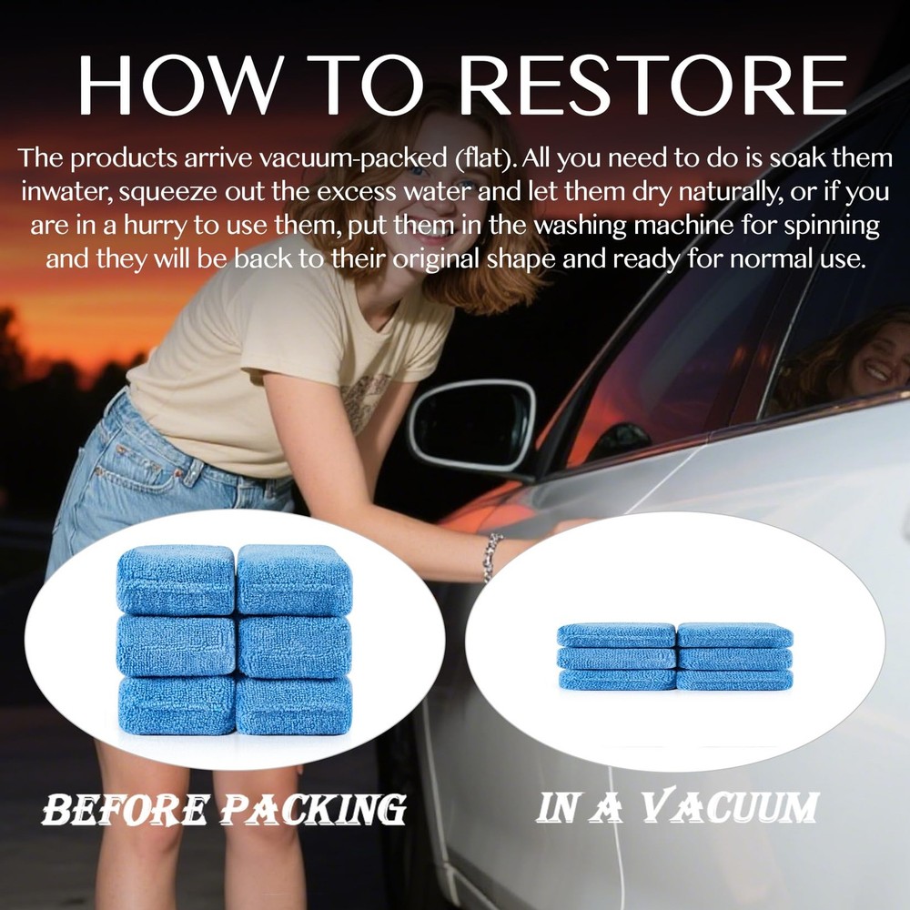 Sukh 6 Pack Microfiber Rectangle Sponge Detailing Pads - 6PCS, Blue