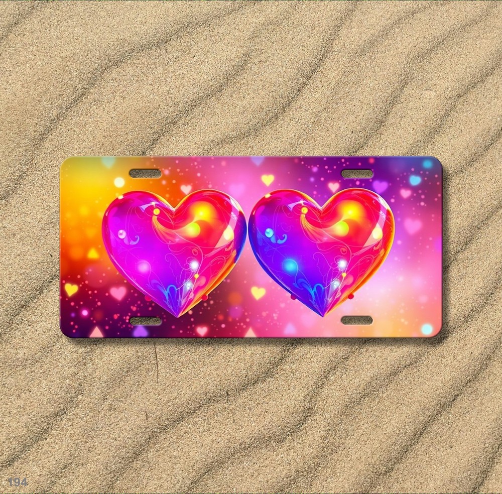 Colorful Hearts License Plate Optional Text Front Bumper Plate Unique Gift