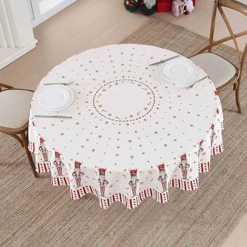 70" Round Printed Polyester Tablecloth - Holiday Nutcracker Candy Decor, Tableto