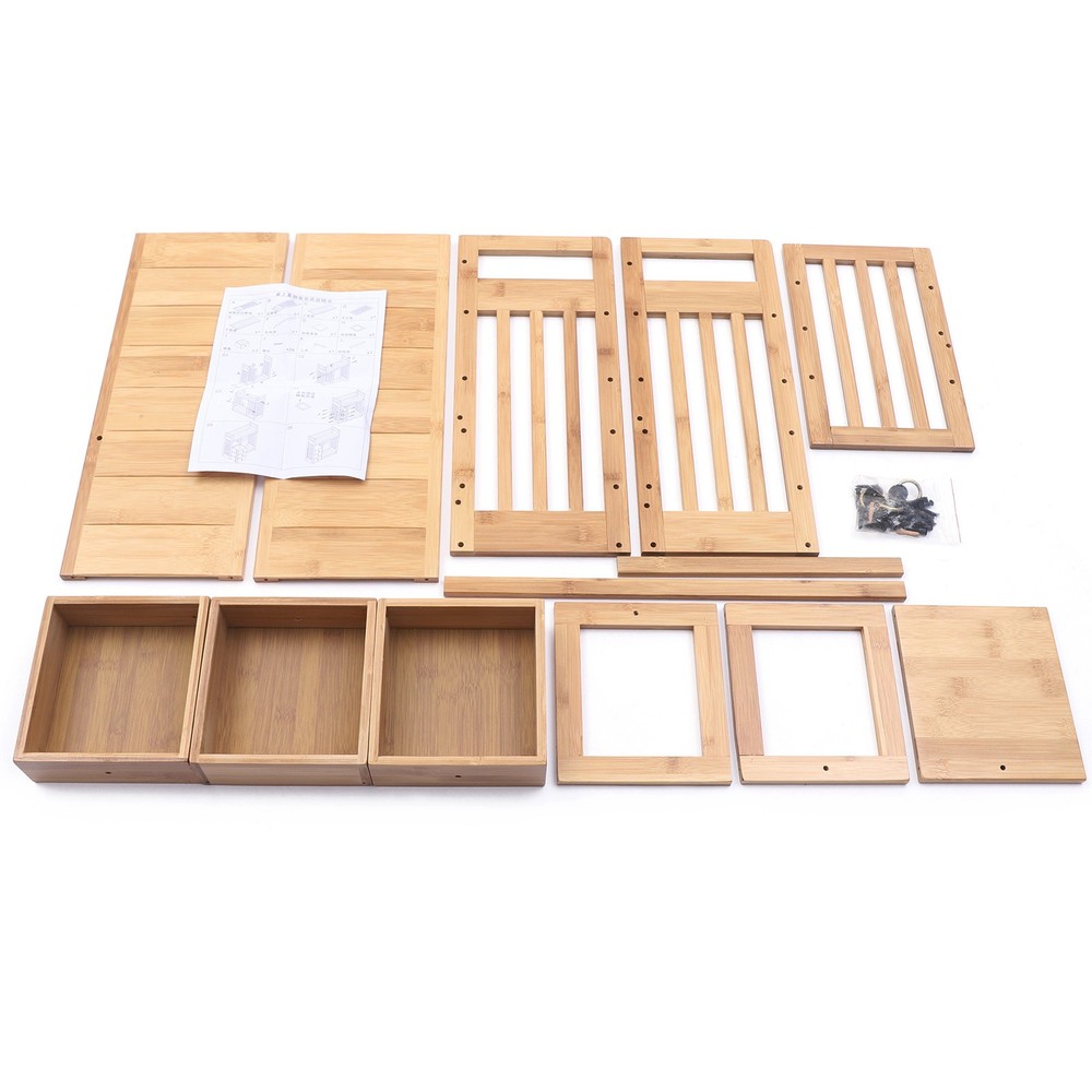 Bamboo Desktop Bookshelf Organizer, Adjustable Office Desk Storage Shelf Rack