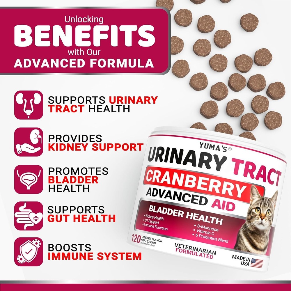 Cat Urinary Tract Chews 120 Count Cranberry UTI Bladder Kidney Support