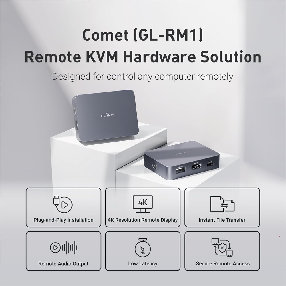 Comet (GL-RM1) Remote KVM over Internet, 4K@30Hz Tailscale Support,Remote Keyboa