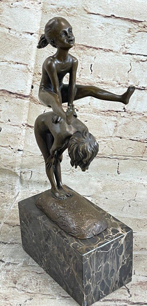 100% Solid Bronze Original Milo Book End Bookend Children Playing Sculpture Gift