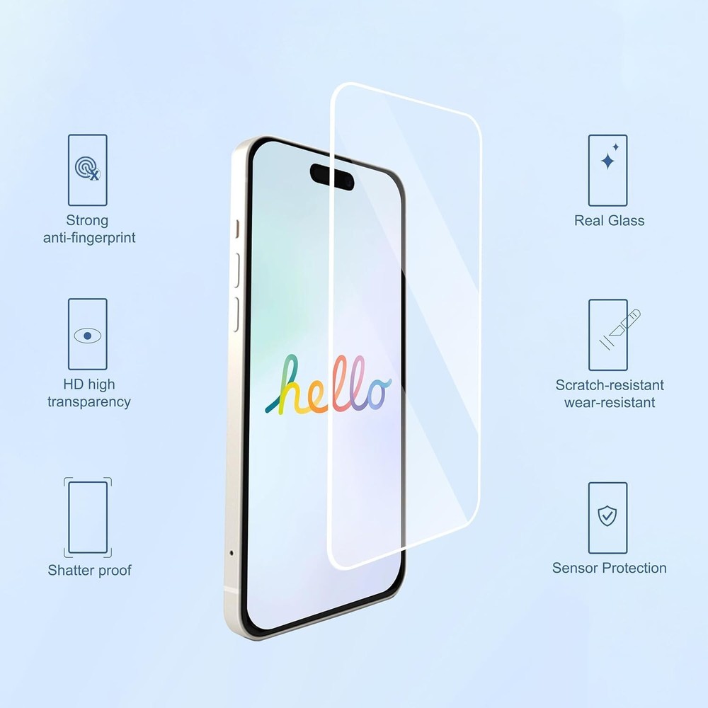 3-Pack Bubble Free Tempered Glass Screen Protector For iPhone 16 Pro Max Plus
