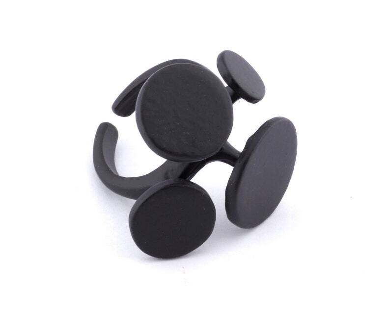Discs Signet Ring Circles Adjustable Ring Blank Black Painted brass 9us 3678