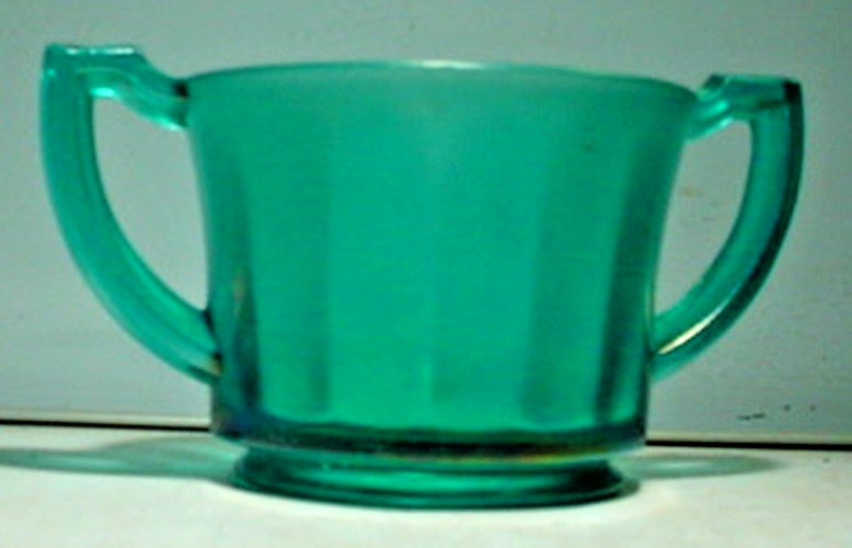 VINTAGE FROSTED BLUE DOUBLE HANDLED SUGAR BOWL