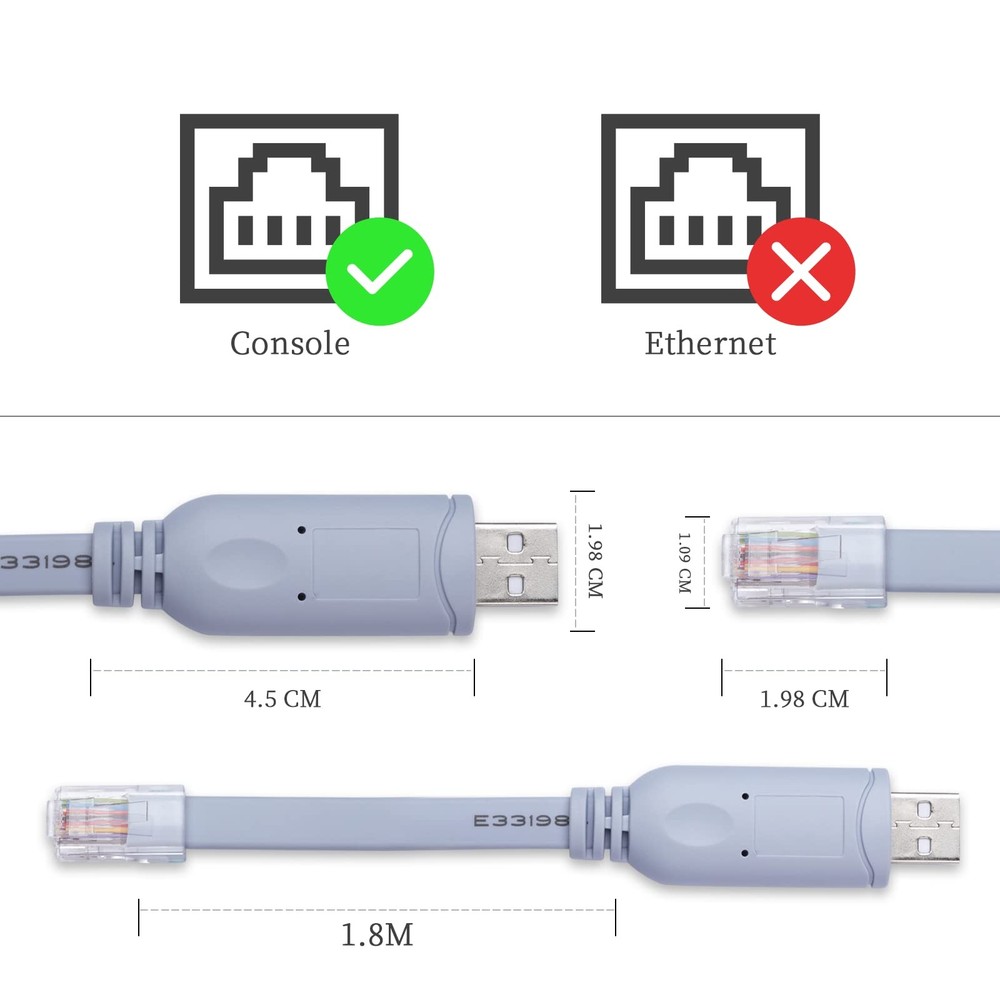 Cisco Console Cable,USB Cable with FTDI Chip,USB to USB-6FT, White