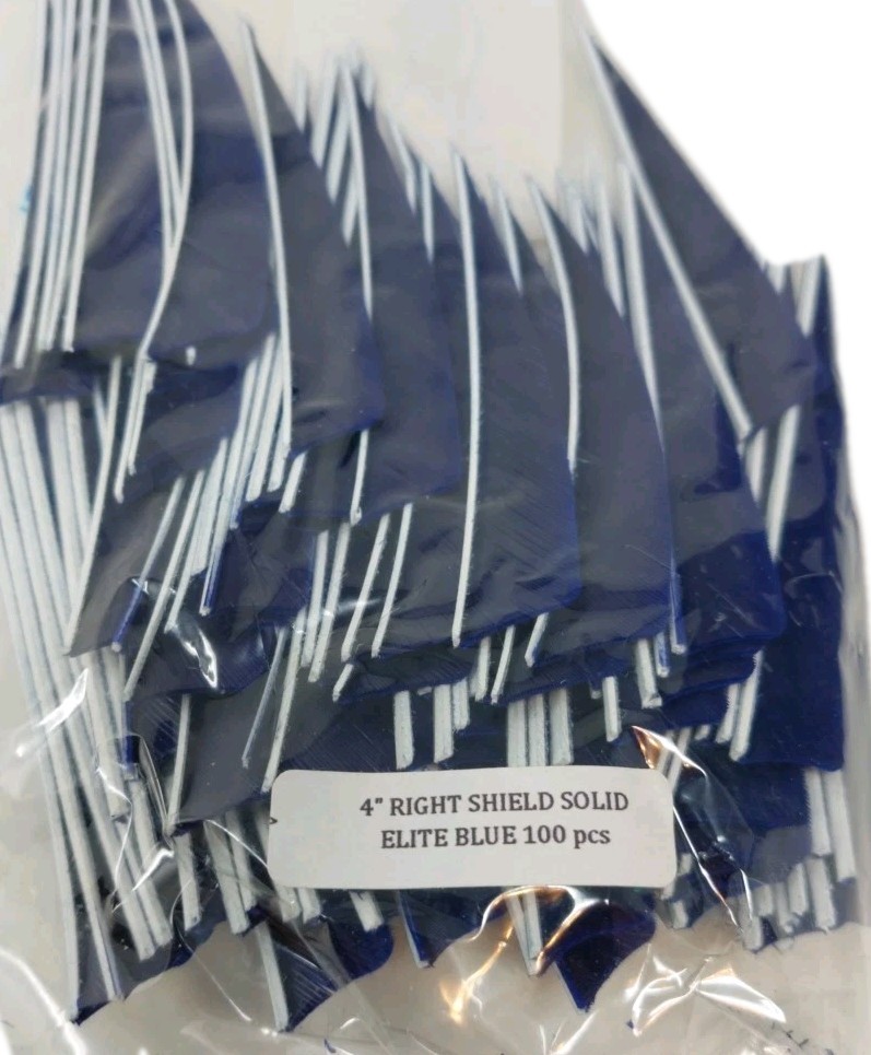 100pk Bullseye Archery Feathers 4" Right Wing: Shield Solid Elite Royal Blue