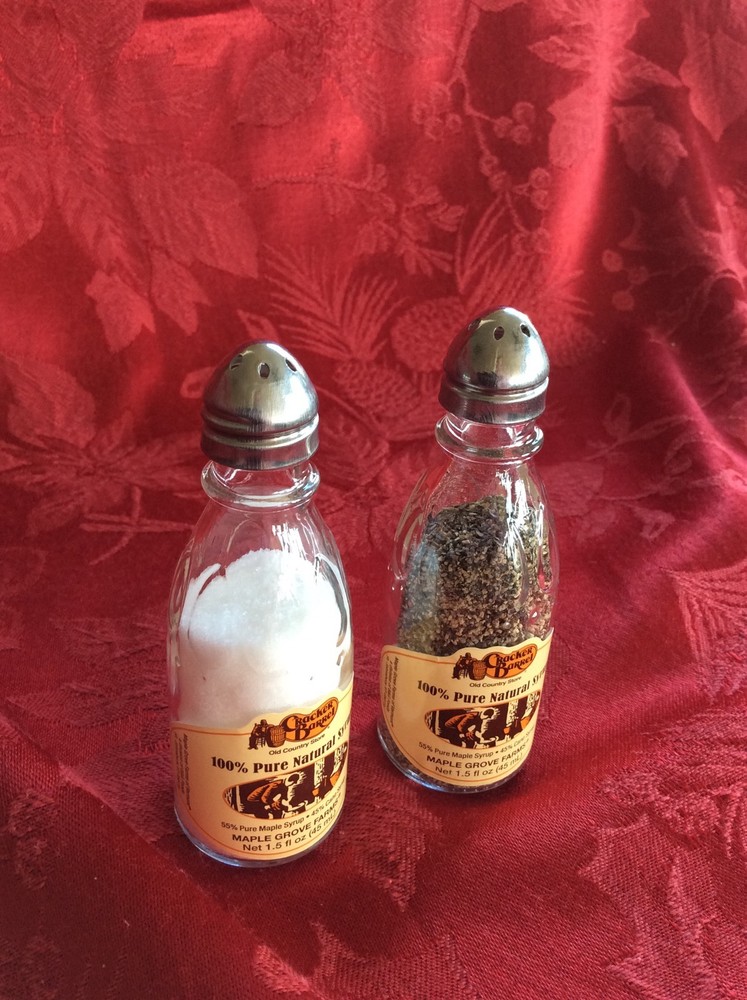 Pair CRACKER BARREL Syrup 50ml Mini Bottles Recycled SALT & PEPPER