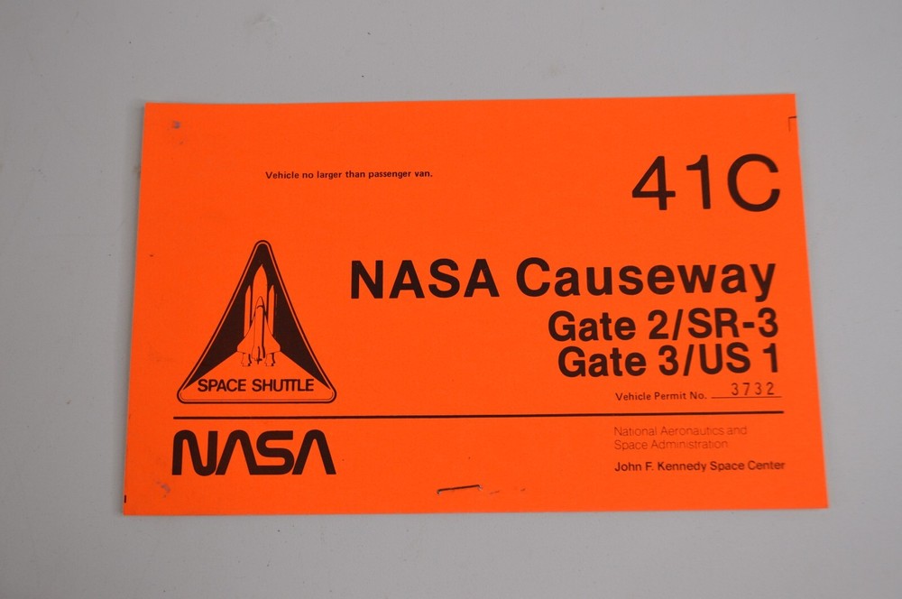 NASA STS-41C Causeway Gate Pass Challenger Space Shuttle Solar Max Neon Orange